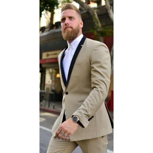 Latest Coat Pant Designs Champagne Men Suit Casual Blazer Slim Fit Skinny Custom Made Simple 2 Piece Tuxedo Perfume Masculino 53
