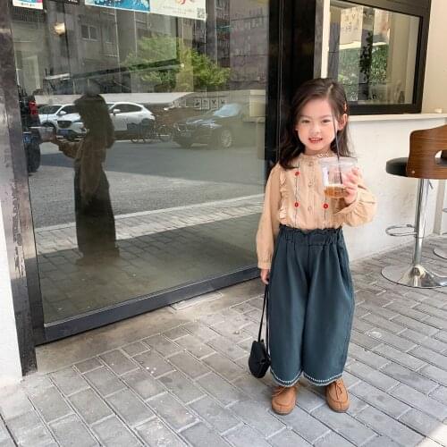 2021 Autumn New Childrens Clothing Girls' Exquisite Embroidery Suit Shirt Wide Leg Pants