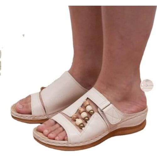New Summer Casual and Comfortable Beaded Slope Heel Ladies Outdoor Slippers