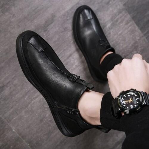 New Mens Autumn and Winter Cowhide Boots British Style Casual Cowhide Shoes Versatile Black Autumn and Winter 2021