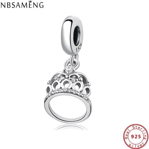 Original Authentic100% 925 Sterling Silver CZ Charms Imperial Crown Crown Pendant Fit Bracelets Women DIY Jewelry