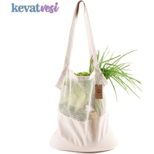 Portable Vegetable Mesh Bags Kitchen Cotton Fruit Storage Bags Eco-Friendly Sewing Cotton Shopping Bag Washable Folding Bags