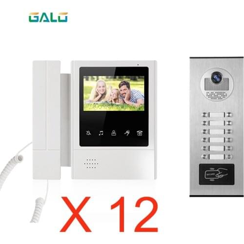 Wired apartments 4.3'' TFT Color Video Intercom Door Phone System RFID Camera Metal with 8/10/12 Monitor for Multi Apartments