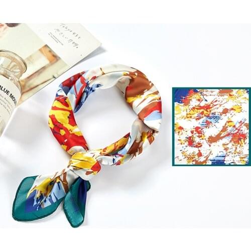 Flight attendant Silk Satin Hair Scarf Women Ladies Small Square Scarf Headband Hairband Mountain Stream Scarf Printing Scarf