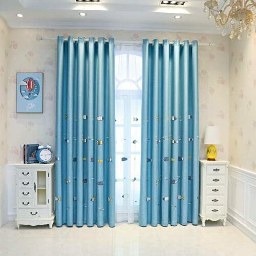 Modern Simple Fish Embroidered Curtains for Kids Boy Girl Blue Mermaid Kindergarten Nursery Bay Window Drapes