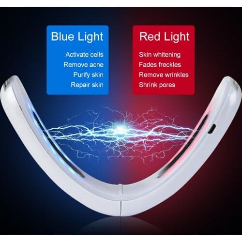 LED photon therapy electric massage facial lifter Ems Rf slimming skin care chin V-line tape face-lift with blue red