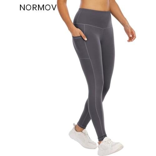 NORMOV Keep Warm High Waist Pocket Fitness Leggings Fall Winter Womens Fleece Leggings Comfortable Breathable Tight Yoga Pants
