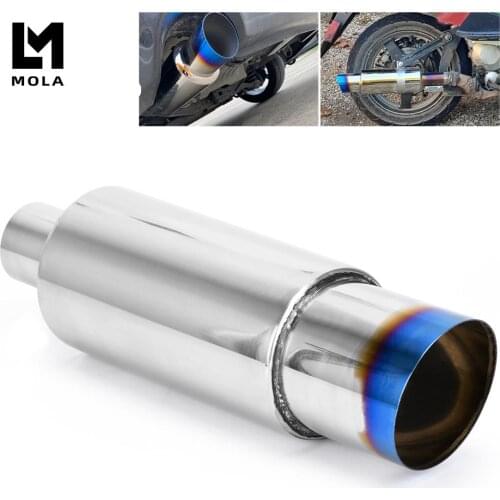 Universal Muffler Exhaust Polished Stainless Steel W/Burnt Tip Silencer 2.0\" Inlet To 3.5\" Outlet Exhaust Tip Muffler