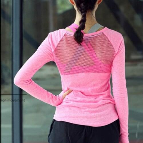 Womens Fitness Thumb Hole Breathable Women Gym Sportswear T-Shirt Yoga Tops Quick-drying Running Shirts Fitness Wear Top