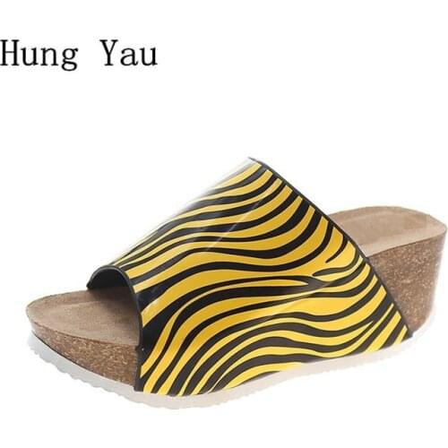 Women Sandals Flip Flops Slippers Striped High Heels Shoes Summer Fashion Platform Wedges Slides Lady Casual Big Size 36-43