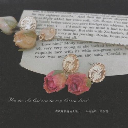 2020 New Fashion Fairy Eternal Rose Real Flower Dangle Earrings Metal Alloy Vintage Earrings for Women Girl Party Wedding