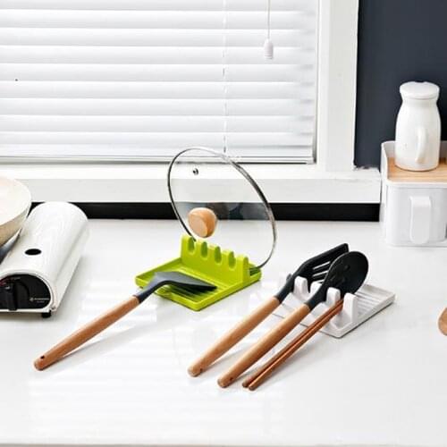 1 PCs Kitchen Cooking Tools Kitchen Silicone/PP Spoon Rest Utensil Spatula Holder Heat Resistant Storage Shelves Gray Green