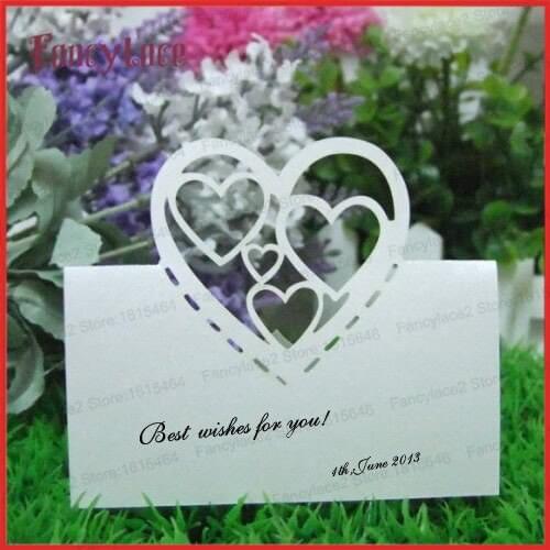 50pcs Wedding Sweet Heart Name Place Card Paper Cards Wine Glass Cup Table Mark Holder Wedding Favors Party Decoration