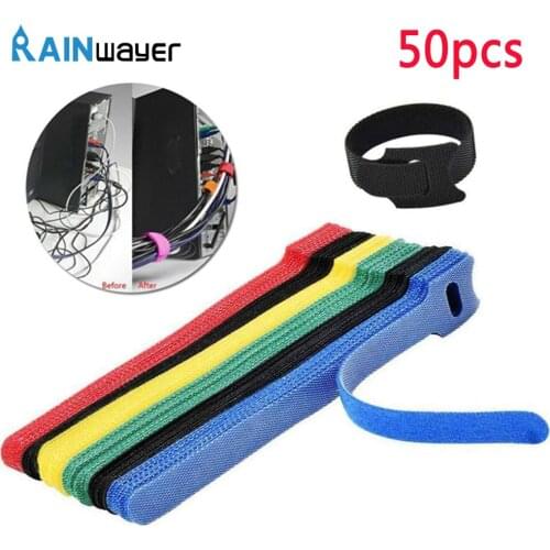 50pcs Adhesive Loop Hook Nylon Hook and Loop Strap Cable Ties Reusable Wire Organizer Self Adhesive Clip Holder Ties Strap