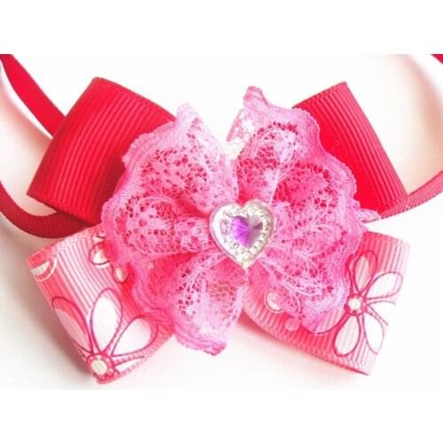 50PC/Lot Valentines Day Dog Bow Ties Lace Heart Cat Dog Bowties Dog Neckties Pet Dog Accessories
