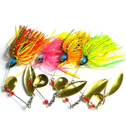 Hot Sale 4pcs 17g Spinnerbait Metal Buzzbait Reflective Golden Spoon Bait Sequins Beard Pike Fishing Tackle Rubber Jig Soft Lure