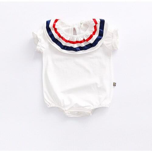 Free Shipping Girls' Baby Clothing Summer Short Bodysuit One-piece Baby Cotton Lovely Navy Sailor Costume Outfit + Sock