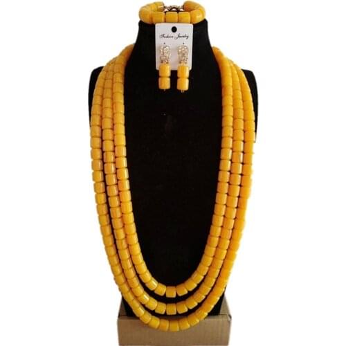 Dudo Artificial Coral Beads Jewelry Set Yellow African Necklace Sets For Women Big Design Costume Wedding Jewellery Set 2018