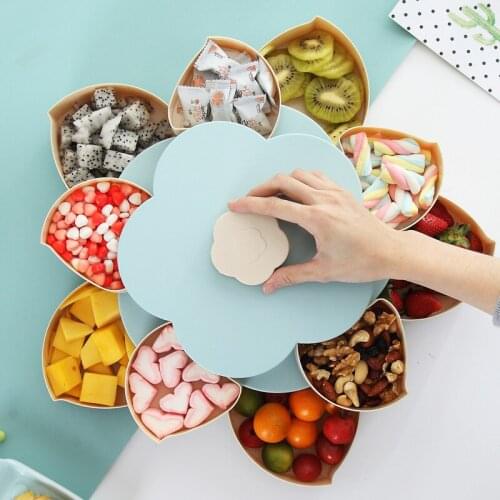 Double Layers Rotating Snack Candy Box Home Living Room Petal Shaped Dried Fruit Tray