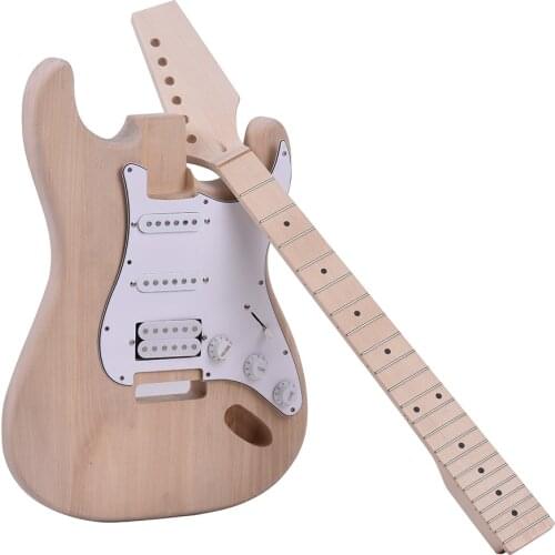 Ammoon ST Style Unfinished DIY Electric Guitar Kit Basswood Body Maple Neck Rosewood Fingerboard 2 volume and 2 tone controls