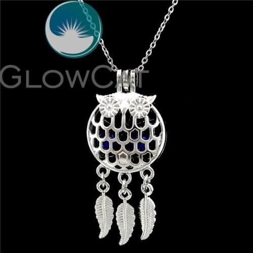 K737 Dream Catcher Owl Beads Cage Perfume Essential Oil Diffuser Pearl Cage Locket Necklace Kids Girl Jewelry