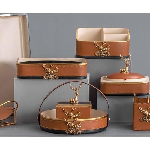 Leather Storage Bag Household Multifunctional Remote Control Paper Towel Storage Box Heat-resistant Ashtray Portable Storage Box