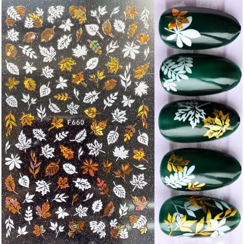 2021 Summer Beach 3D Black White Leaf Nail Sticker Adhesive Sticker Decals Tool Gold geometric Image Nail Art Tattoo Decoration