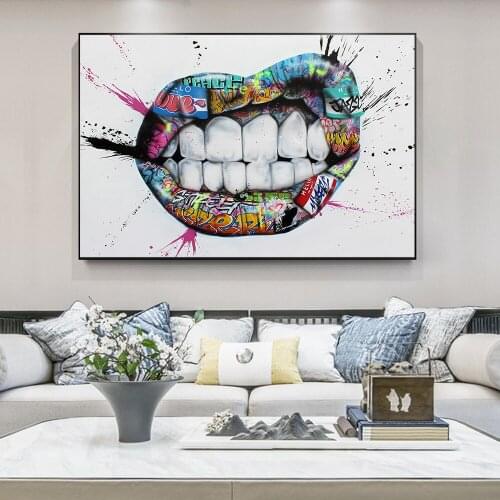 MUTU Beauty Woman Lip Graffiti Canvas Print Painting Wall Art Posters and Prints Picture For Living Room Home Decor No Frame