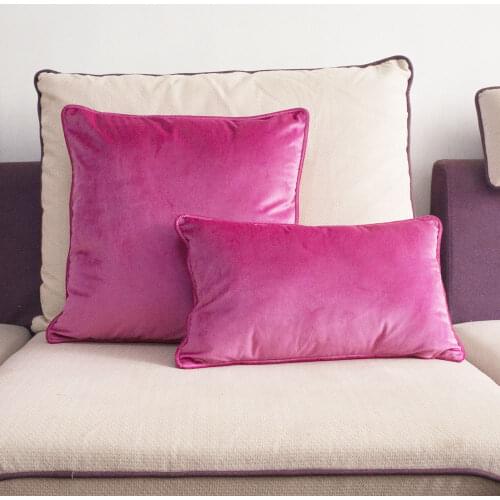 Piping Design Bright Pink Velvet Cushion Cover Lovely Quality Pillow Cover Case No Balling-up Waist Pillow Without Stuffing