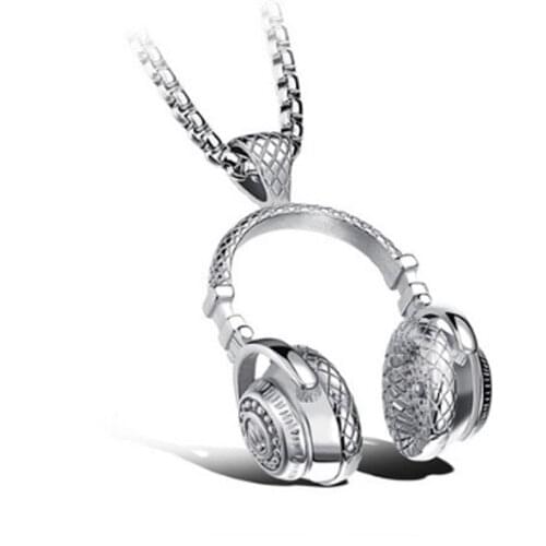 Free Fan DJ Music Headphone Pendant Necklace Long Chain Men Women Hip Hop Punk Style Jewelry Rock Headset Necklace Male Gift