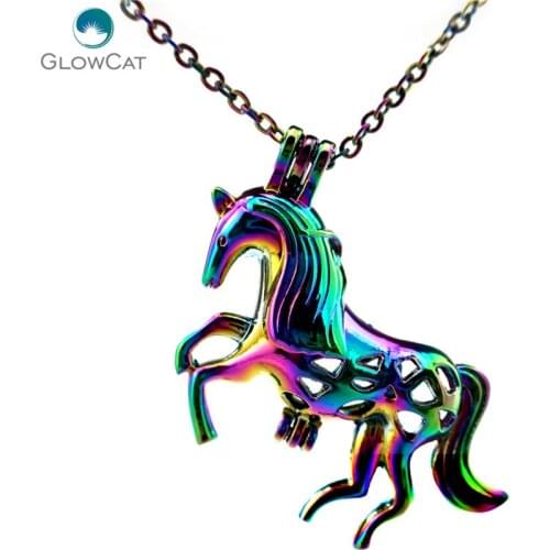 C179 COLORS Horse Pearl Cage - Horse Locket Necklace Aroma Essential Oil Diffuser Locket Necklace