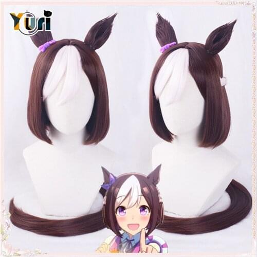 Human use Anime Game Pretty Derby Special Week Cosplay Prop Hair Wig Give Bow-knot Cos Sa ZY