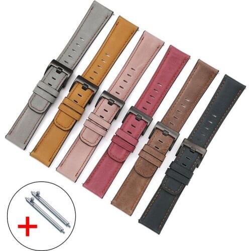 20mm 22mm Watch Band Oil Wax Genuine Leather Strap for Samsung Galaxy Watch 3 45mm 41mm Gear S3 Active 2 Huawei GT2 Bracelet