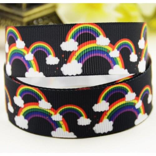 22mm 25mm 38mm 75mm Rainbow Cartoon printed Grosgrain Ribbon party decoration 10 Yards X-03430