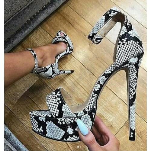 Carpaton Snakeskin High Heel Sandals for Woman Open Toe Platform Shoes Sexy Ankle Strap Gladiator Sandals