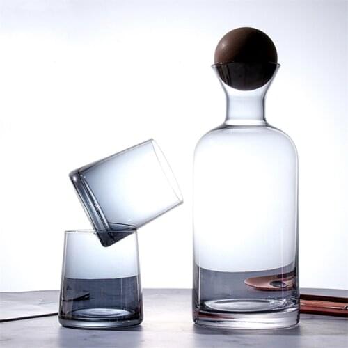 Nordic Glass Water Jug Tea Pot Creative Cold Water Kettle With Wooden Ball Household Lemon Juice Pot Wine Glass Teacup Drinkware