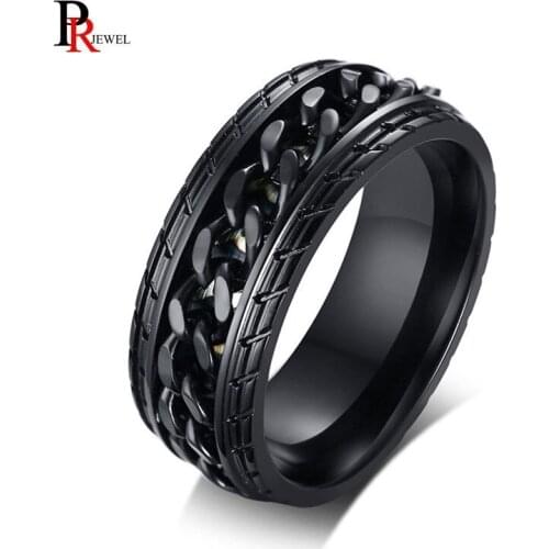 Stylish Spinner Chain Rings for Men Black Tire Style Stainless Steel anel masculino