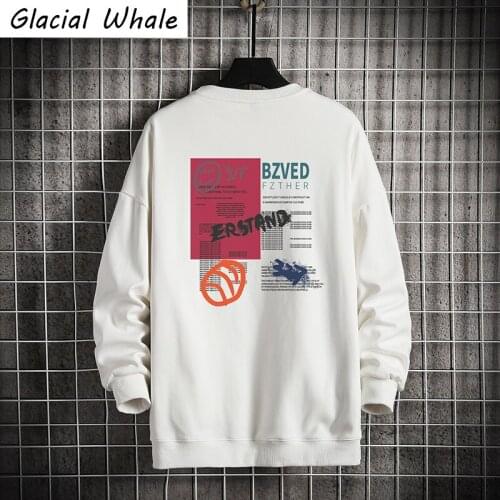 GlacialWhale Crewneck Sweatshirt Men 2021 Autumn New Graphic Japanese Streetwear Sweatshirt Harajuku Oversized White Hoodie Men