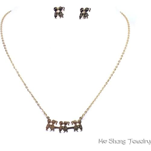 Three pairs of small lovers Pattern Jewelry Set Stainless Steel Never Fade Necklace Earring Set For Women Girl Party Gift