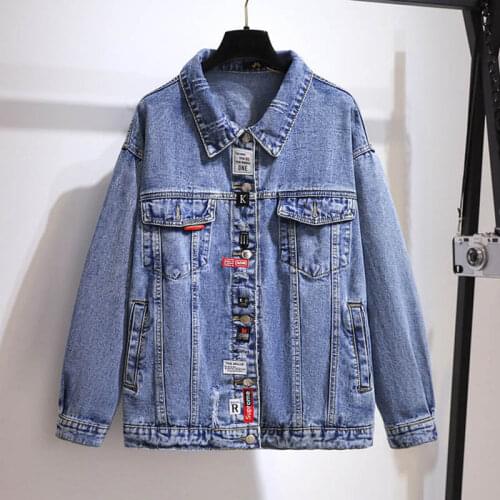 150Kg Plus size womens spring retro bf denim jacket bust 156cm 6XL 7XL 8XL 9XL 10XL loose patch blue denim jacket