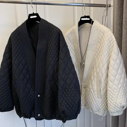 Women Cotton Clothes Coat Plus Size Korean Loose Splicing Jacket Female V Neck Long Sleeve Winter Parkas Outwear Mujer Chaqueta