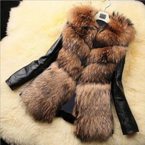Hot ladies jacket leather spelling jacket Haining imitation fox fur fur coat fur coat