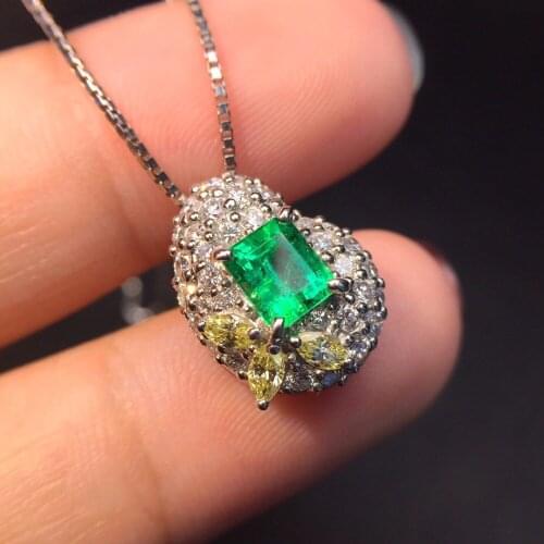 Fine Jewelry Real Pure 18 K White Gold AU750 100% Natural Emerald Gemstones 0.98ct Females Pendants for Women Fine Necklaces