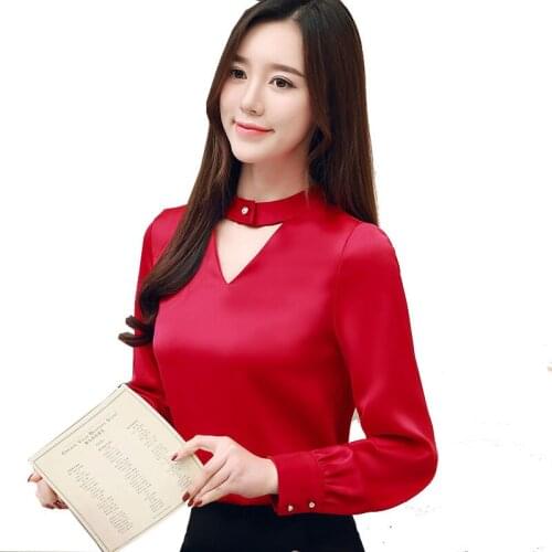Spring fashion elegant soft chiffon shirt 2019 new design V-Neck solid color blouse for women