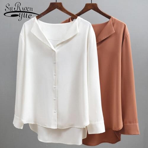 New Fashion 2021 Autumn Chiffon Women Blouse Loose Casual Button Solid Long Sleeve Women Tops Women Fashion Clothing 5134 50