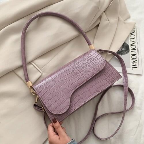 Alligator Pattern Baguette Bag For Women PU Leather Shoulder Bag Vintage Crossbody Bag 2021 Winter Handbag Simple Purse bolso