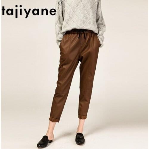 Harem Fashion Korean Pants Female 100% Sheepskin Leather Pants Women High Waist Trousers 2021 Pantalon Femme Pph4552