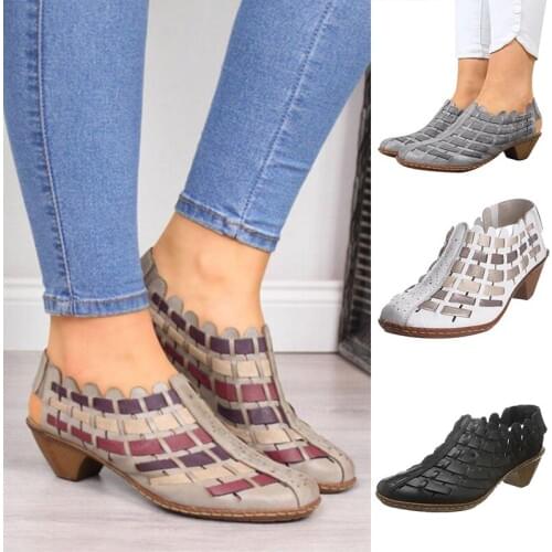 Women Vintage Ankle Booties Low Heel Cut Out Closed Toe Cross Woven PU Short Boots 2019 Fashion Shoes Woman Botas Mujer