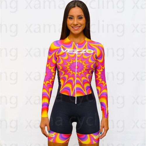 Womens Summer Macaquinho Vezzo Ciclismo Carbon Psy Long Sleeve Cycling Skinsuit Bicycling Jumpsuit Pro Team Sportswear Equipment