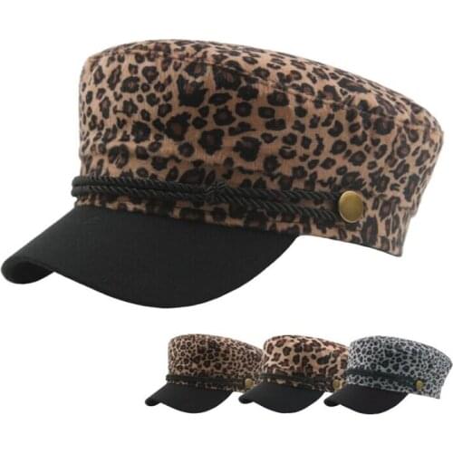 HUISHEN005 Winter Elegant Womens Casual Wool Beret Cap Girls Artist British Octagonal hat Leopard Print Navy Caps